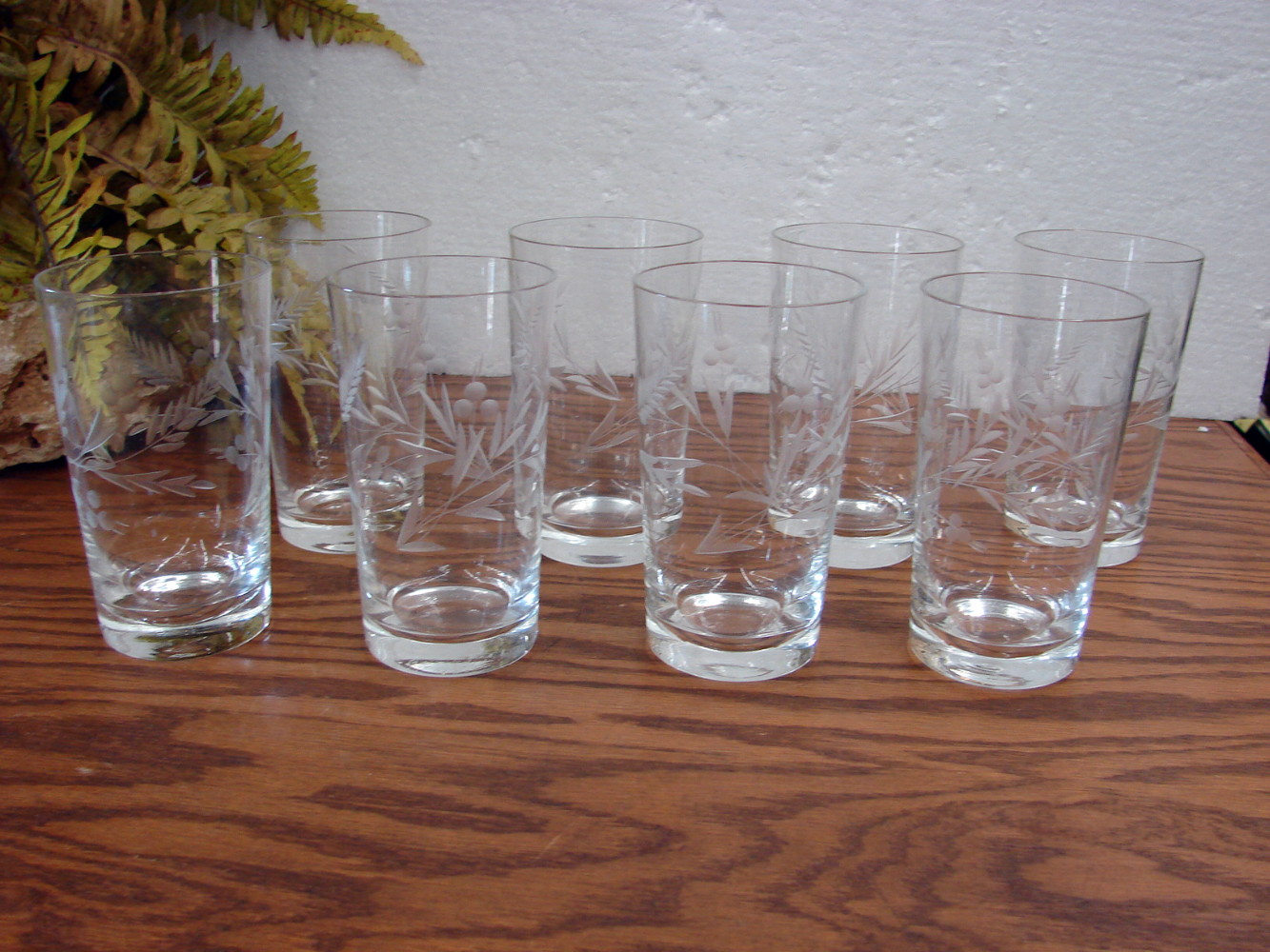 Set/8 Vintage Clear Etched Water Flat Tumbler Glasses Radio Brand Japan