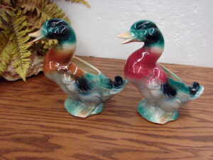 Set/2 Vintage Royal Copley Ceramic Duck Figurine Planter