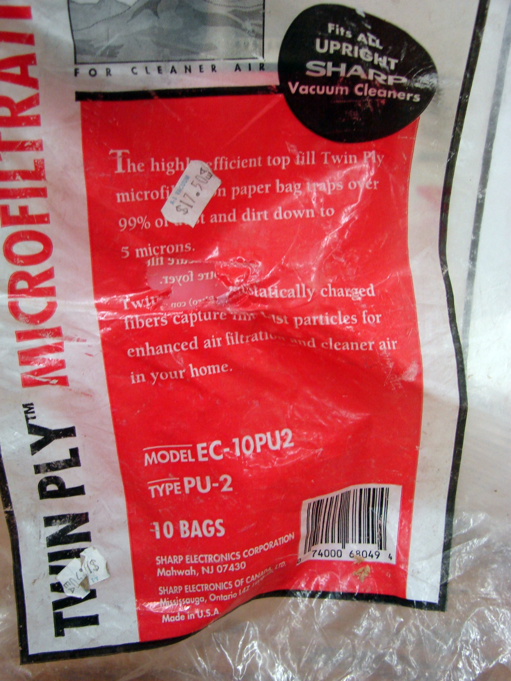 Set/10 Brand New Sharp Upright Vacuum Cleaner Bags Type PU-2 OEM - Image 2