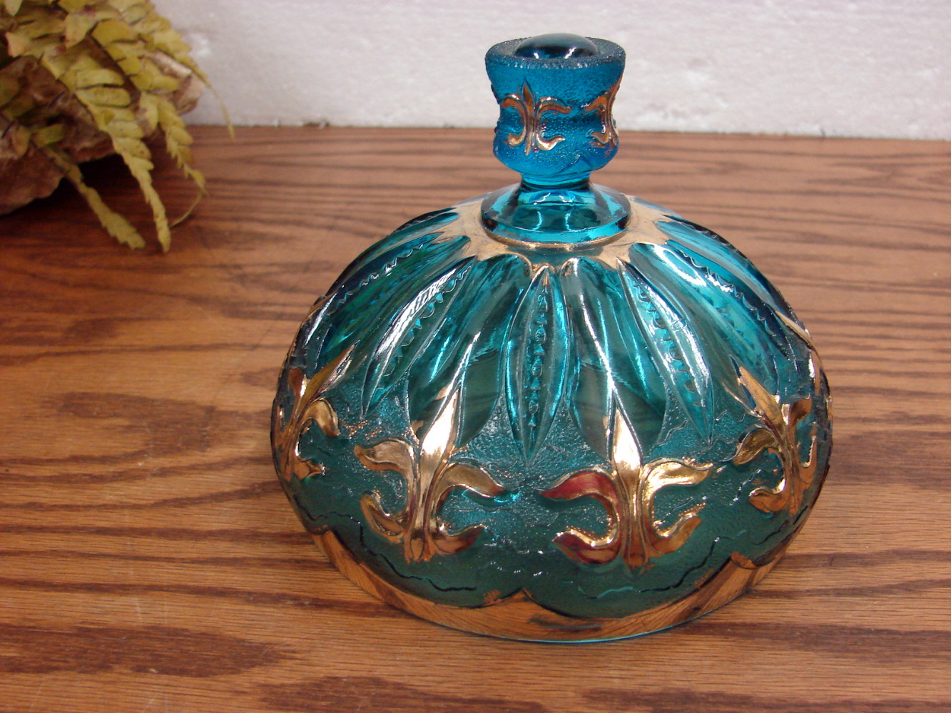 Vintage Turquoise Gold Stelvia Dome Lid Only for Candy Powder Jar Bowl