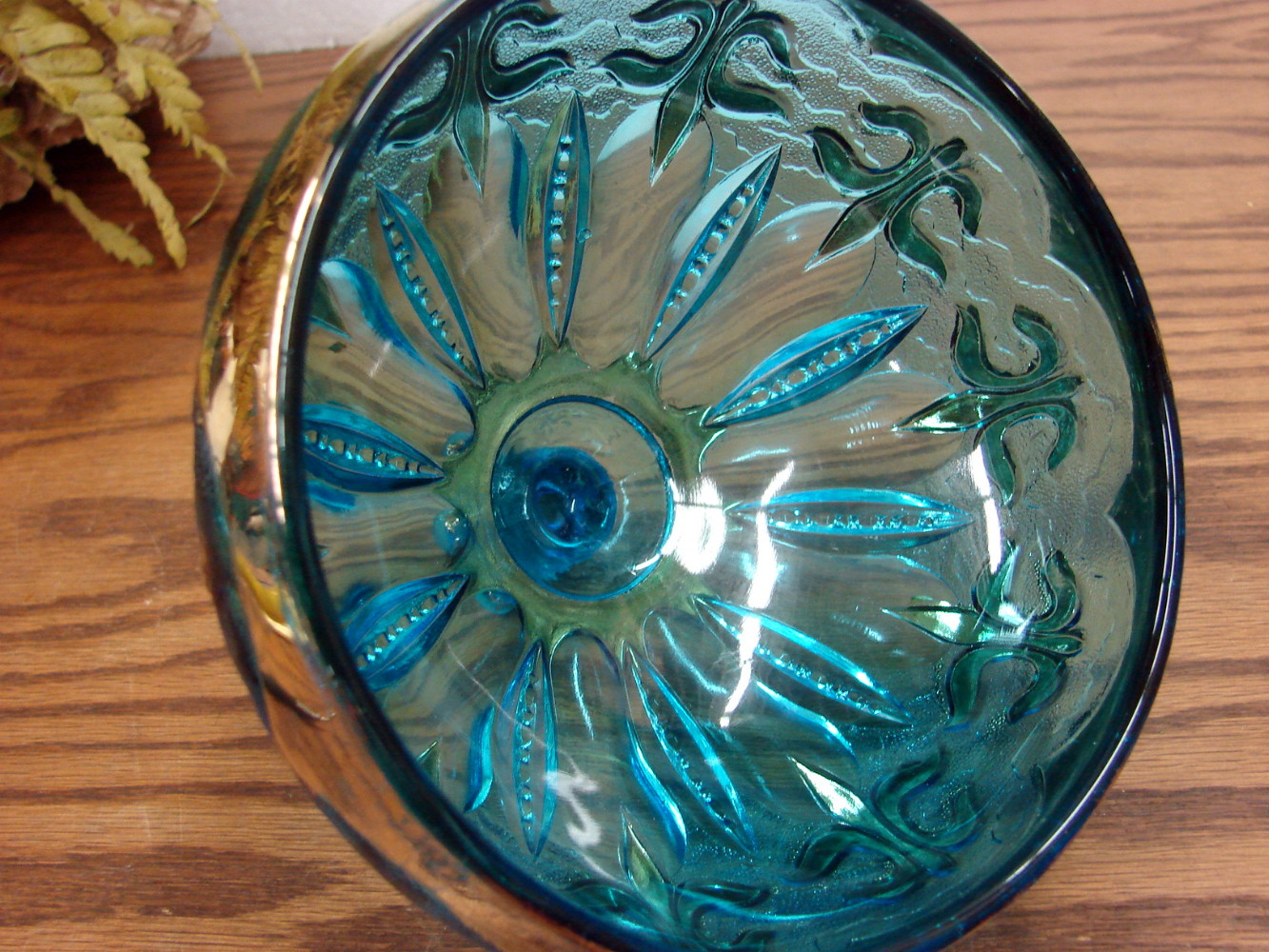 Vintage Turquoise Gold Stelvia Dome Lid Only for Candy Powder Jar Bowl - Image 2