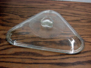 Vintage MCM Inland Glass Clear Triangle Lid Only 9" w/ Triangle Knob Handle
