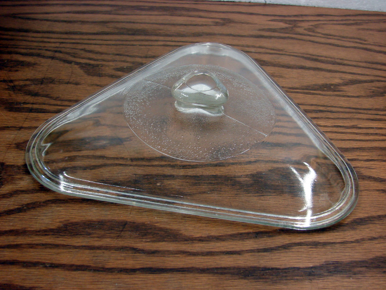 Vintage MCM Inland Glass Clear Triangle Lid Only 9" w/ Triangle Knob Handle