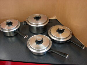 Set/4 Stainless Steel Vollrath Skillet Sauce Stock Pan 18/8 3 Ply Cookware w/ Vented Lid