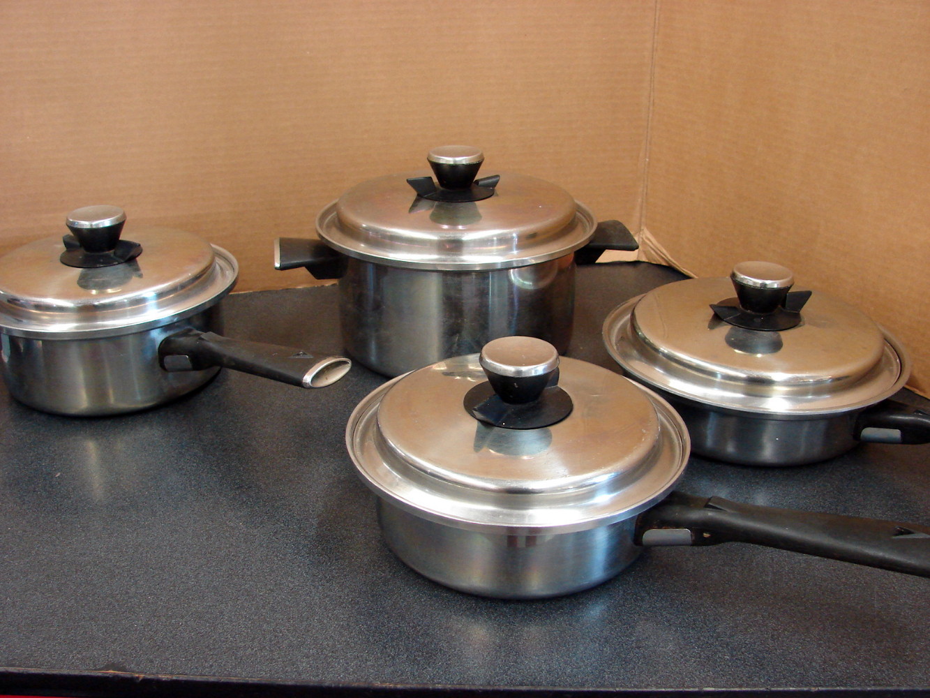 Set/4 Stainless Steel Vollrath Skillet Sauce Stock Pan 18/8 3 Ply Cookware w/ Vented Lid - Image 2