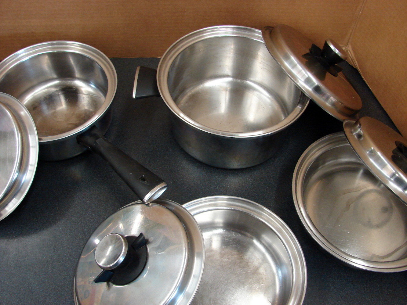Set/4 Stainless Steel Vollrath Skillet Sauce Stock Pan 18/8 3 Ply Cookware w/ Vented Lid - Image 3