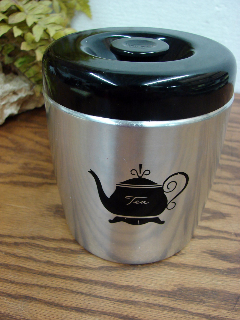 Brand New Vintage MCM West Bend Aluminum Tea Canister w/ Black Accents