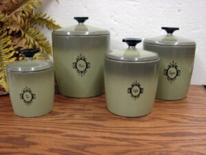 4 Pc Vintage West Bend Aluminum Avocado Green Fade Canister Set