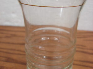Set/7 Vintage Anchor Hocking Double Ring Flared Hourglass Gold Rim Glasses 4 3/4"