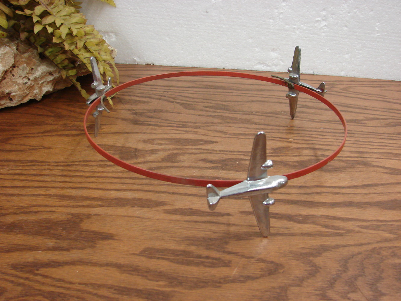 Vintage Lamp Shade Ring w/ 3 Metal Airplane Finials 10 1/2" Lamp Hardware