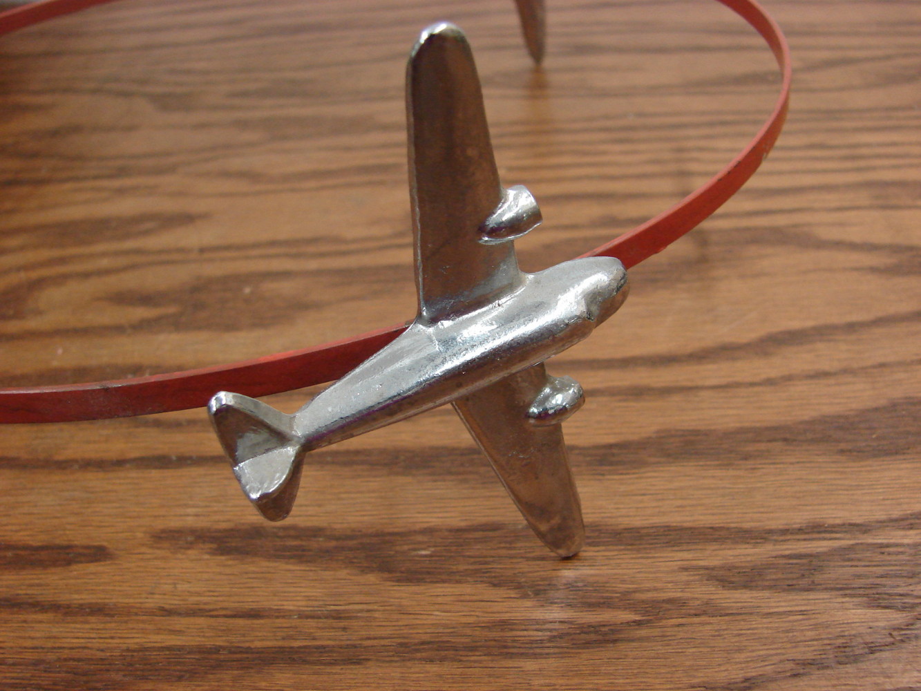 Vintage Lamp Shade Ring w/ 3 Metal Airplane Finials 10 1/2" Lamp Hardware - Image 2