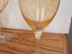 Set/6 Libbey Octagon Floral Base Amber Bowl Crystal Champagne Flute Glasses Elegant Glassware