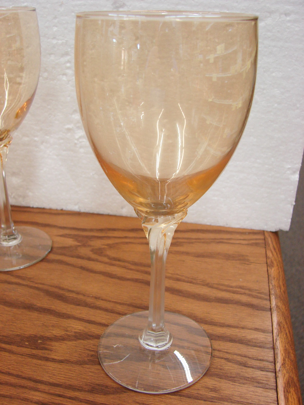 Set/6 Libbey Octagon Floral Base Amber Bowl Crystal Champagne Flute Glasses Elegant Glassware