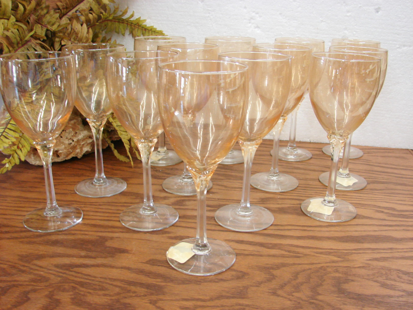 Set/6 Libbey Octagon Floral Base Amber Bowl Crystal Champagne Flute Glasses Elegant Glassware - Image 2