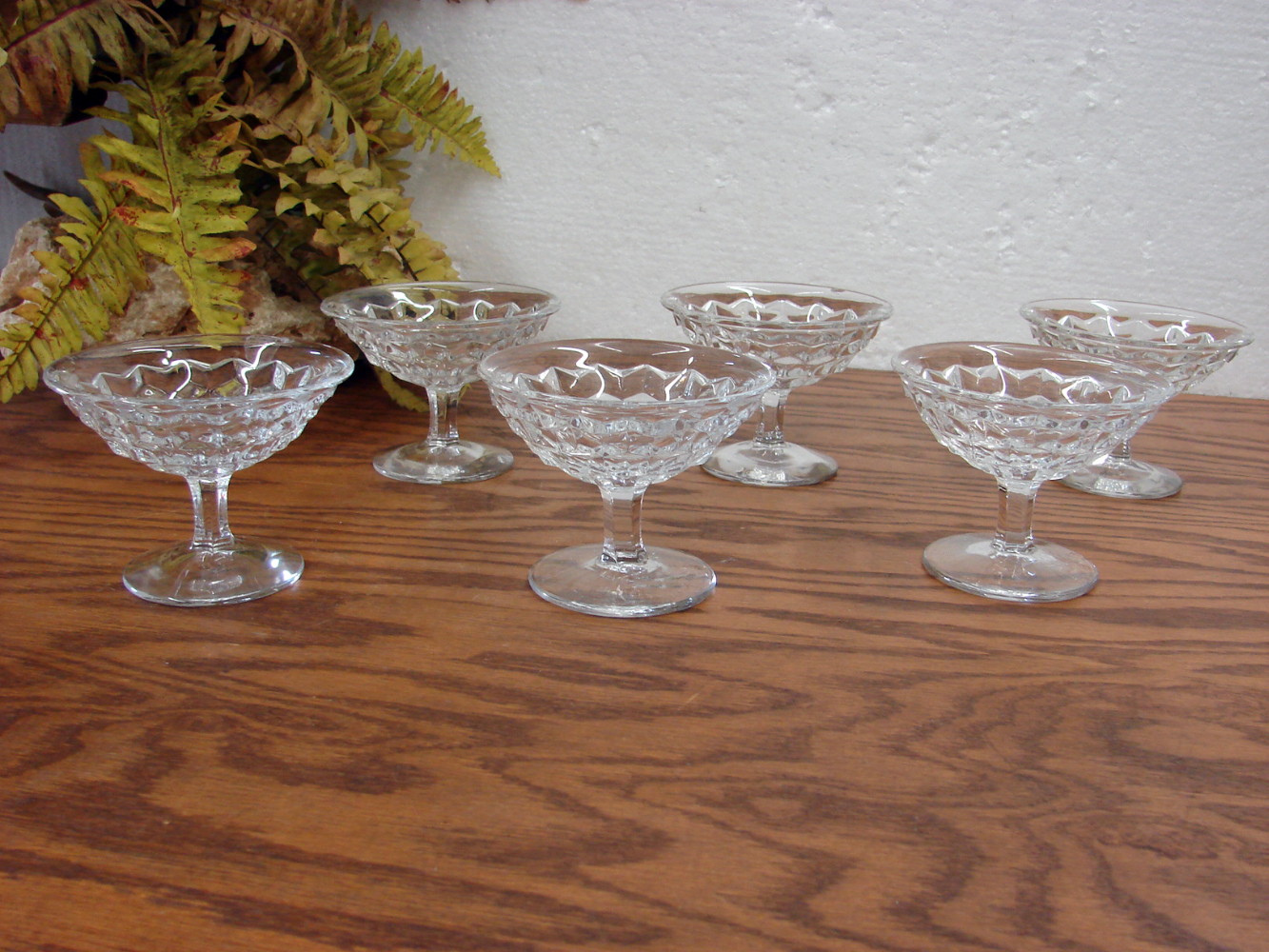 Set/6 Vintage Crystal Clear Fostoria American Cubist Sherbet 4 1/8" wide 3 1/4" tall