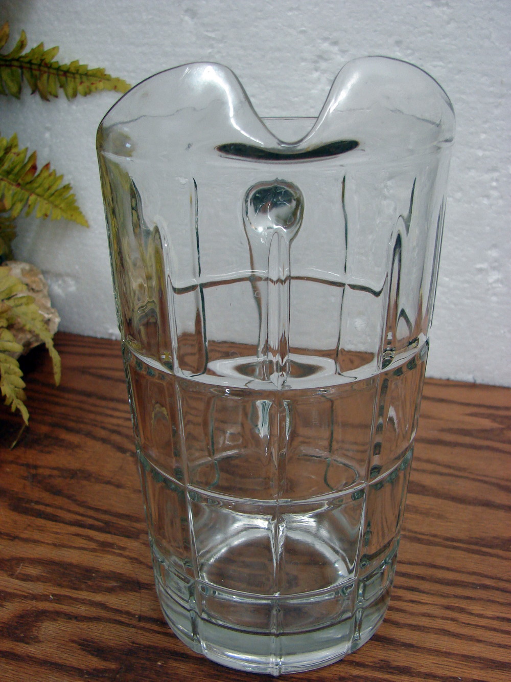 Vintage Anchor Hocking Tartan Plaid Clear Glass Pitcher w Ice Lip - Image 2