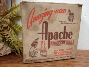 Vintage Apache Barbecue Grill Burns Newspaper Brimco Mfg Original Box Collapsible