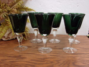 Set/6 Vintage Artland Salute EverGreen Footed Clear Stem Water Goblet Glasses