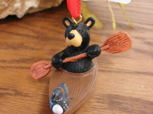 Brand New Big Sky Carvers Bearfoot Bear in Kayak w/ Loon Ornament Jeff Fleming