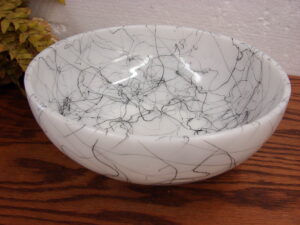 Vintage Hazel Atlas Spaghetti Drizzle Black White Serving Bowl 10"