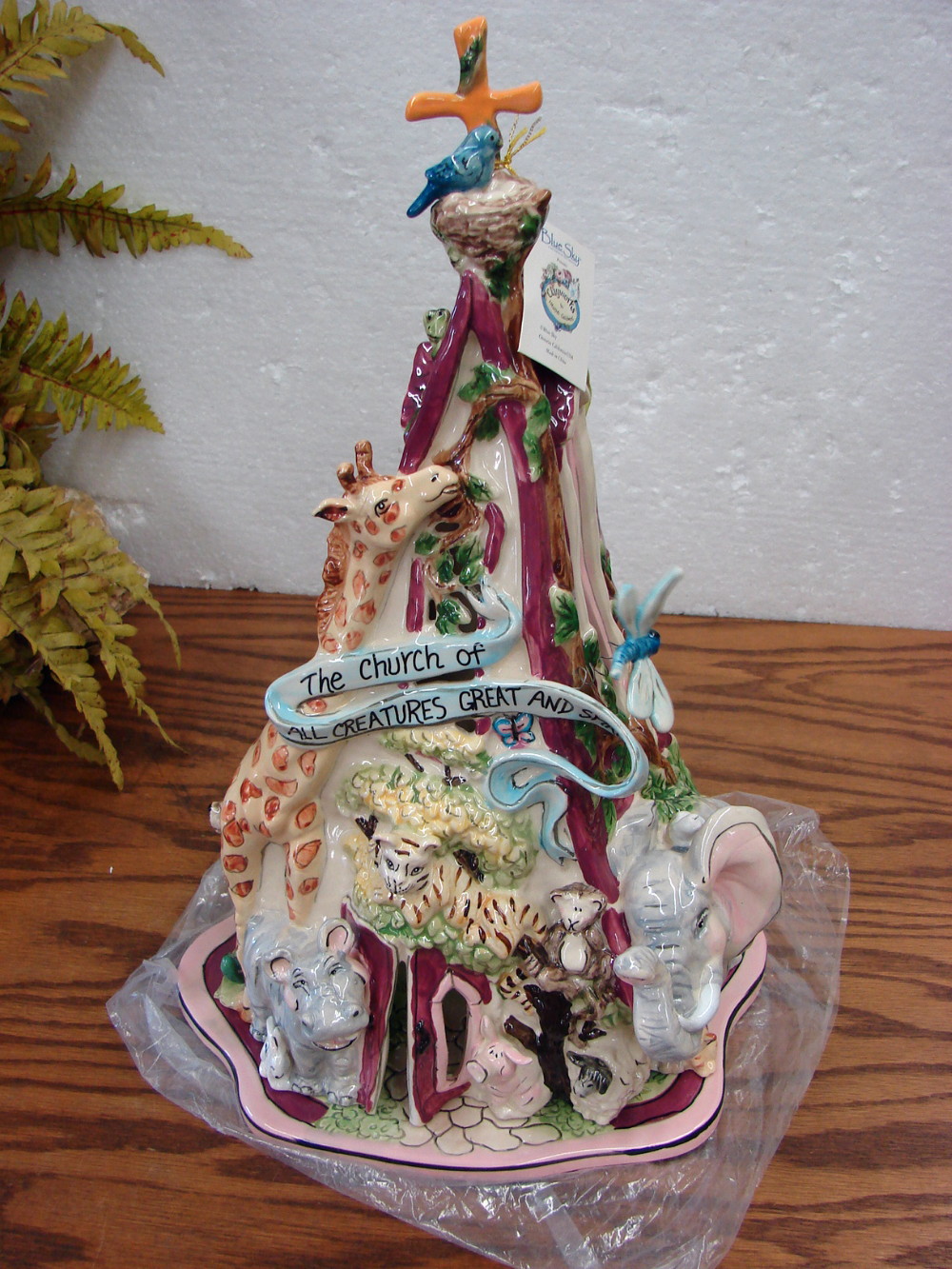 Brand New Retired Blue Sky Clayworks Goldminc Church of All Creatures Great & Small w/ Base 14"