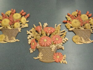 Set/3 Vintage Burwood Wall Hanging Flowers in Basket Autumn Fall Colors