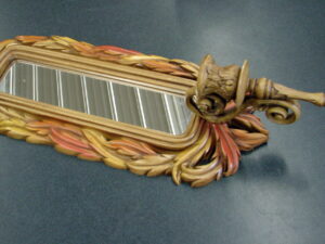 Vintage Burwood Mirro Candle Holder Wheat Leaves Autumn Color Wall Hanging 1980