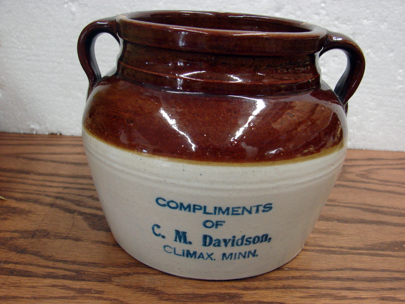 Antique Red Wing Western Stoneware C.M. Davidson Climax MN Advertising Bean Pot no Lid