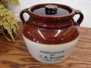 Vintage Red Wing Western Stoneware C.M. Davidson Climax MN Advertising Bean Pot w/ Lid
