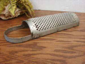 Antique Oversized Commercial US Military Grade Hand Held Food Grater 1/2 Round