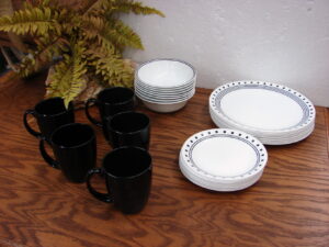 Set/8 Corning Ware Corelle City Block Black White Bowls 6 1/4"