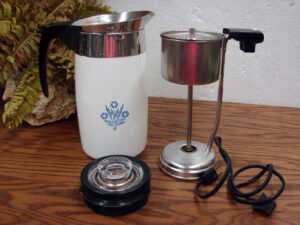 as is 10 Cup Corning Ware Blue Cornflower Percolator Electric Full Glass Lid Coffee Maker Tested