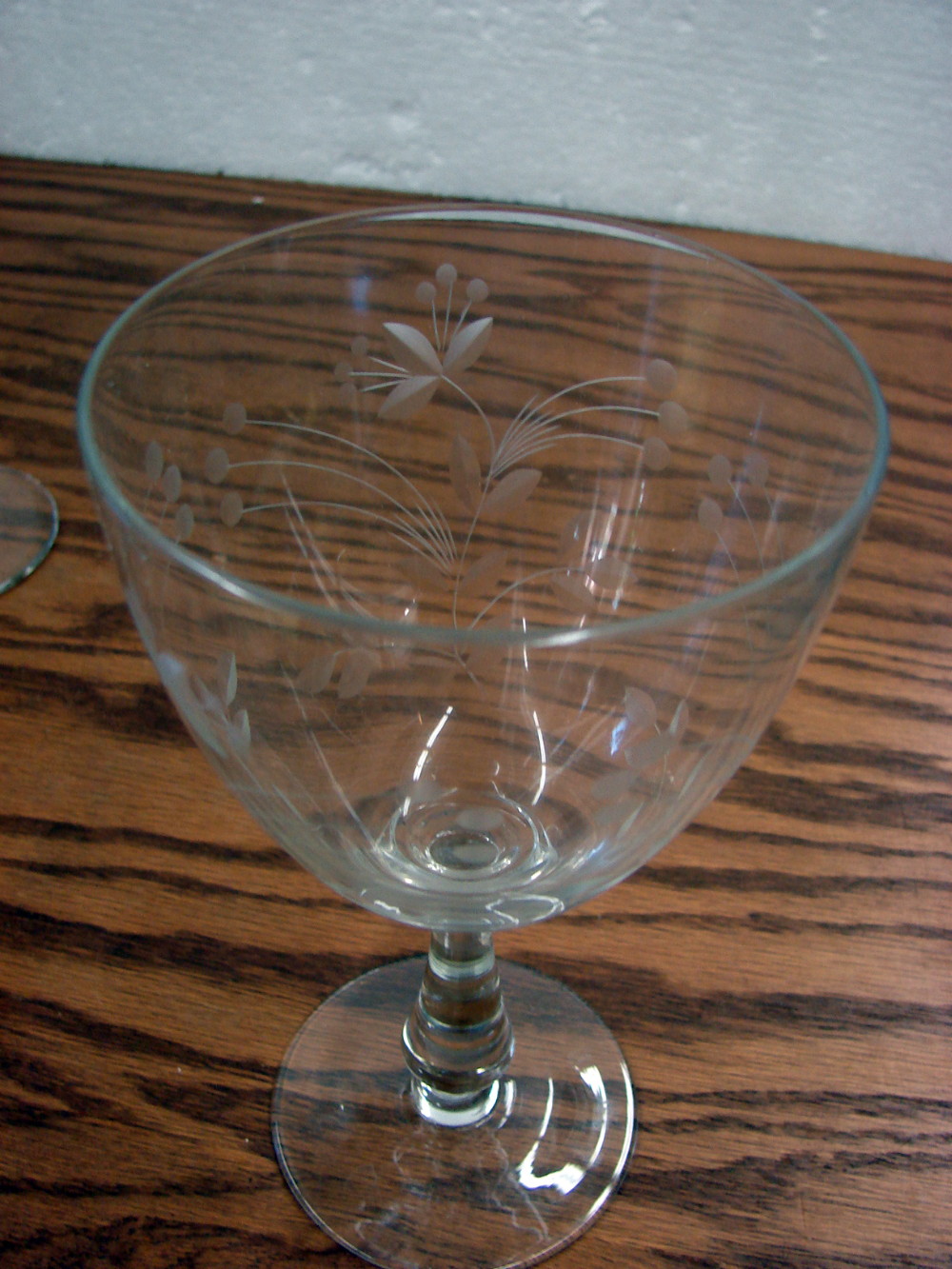 Set/4 Vintage Etched Crystal Wine Glasses 6 1/2" Gorgeous Flower Stem Etch