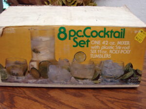 Vintage Brand New Federal Glass Roly Poly Cocktail Beverage Set in Box w/ Receipt