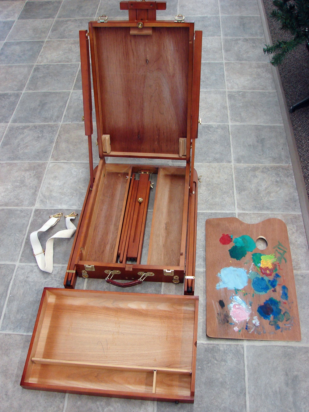 Collapsible Traveling Portable Folding Wooden Easel & Painter Box w/ Carrying Strap Handle - Image 4