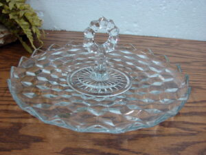 Vintage Fostoria American Glass Tidbit Serving Tray w/ Center Ring Handle 12"