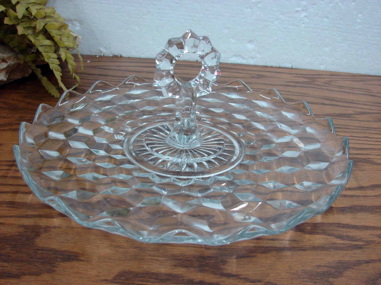 Vintage Fostoria American Glass Tidbit Serving Tray w/ Center Ring Handle 12"
