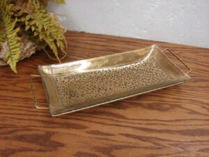 Vintage Gold Leaf Mid Century Modern Georges Briard Rectangular Serving Tray w/ Rack