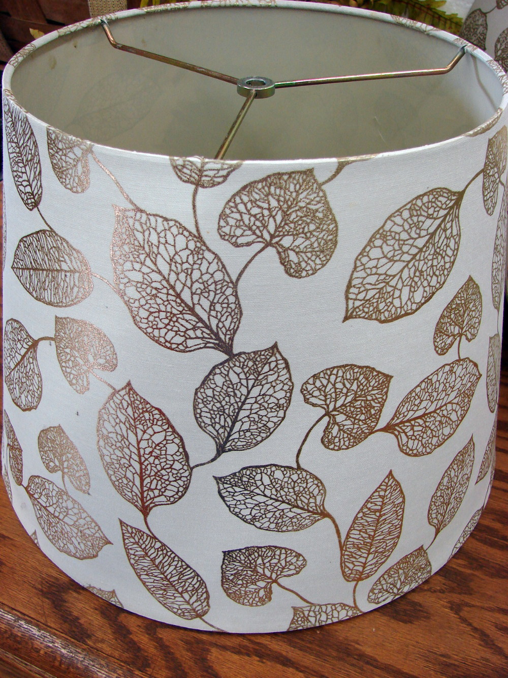 Set/2 Vintage Gold Foil Leaf Silhouette Drum Lamp Shade Table Floor Lamps