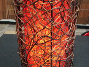 Eangee Orange Fire Flame Shaggy Cylindrical Lamp Ball Feet Open Weave Tested