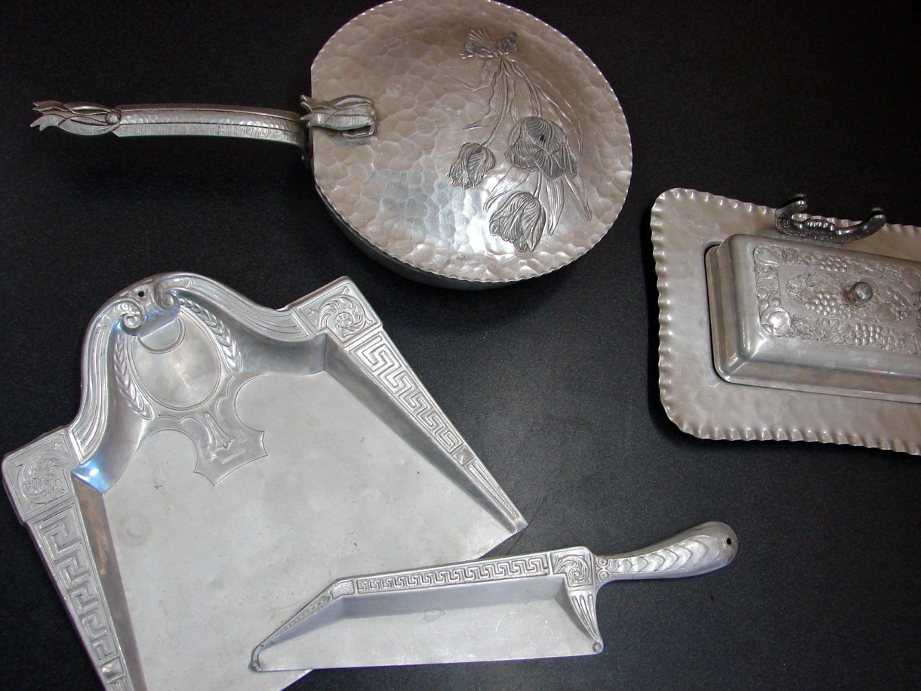 17 pc Hand Wrought Forged Hammered Aluminum Trays Covered Dishes Accessories - Image 6