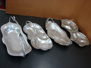 17 pc Hand Wrought Forged Hammered Aluminum Trays Covered Dishes Accessories