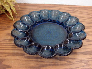 Vintage Tiara Cobalt Blue Indiana Glass Hobnail Bubble Egg Plate