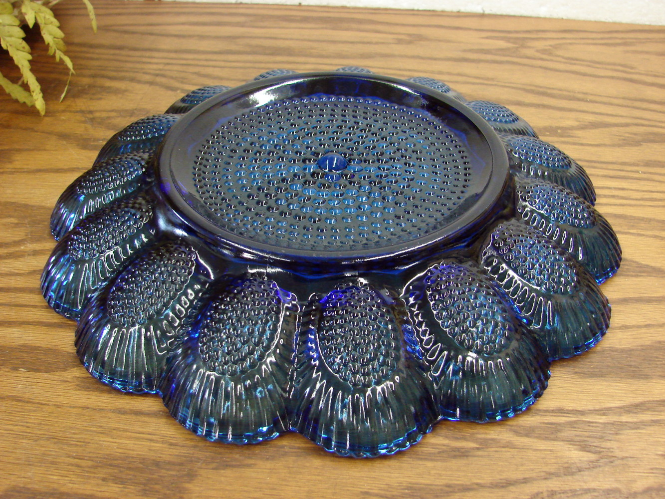 Vintage Tiara Cobalt Blue Indiana Glass Hobnail Bubble Egg Plate - Image 2