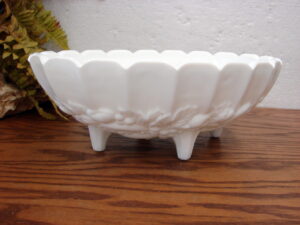 Vintage Oval Footed Indiana Glass Harvest Colony Fruit Milk Glass Serving Centerpiece Bowl