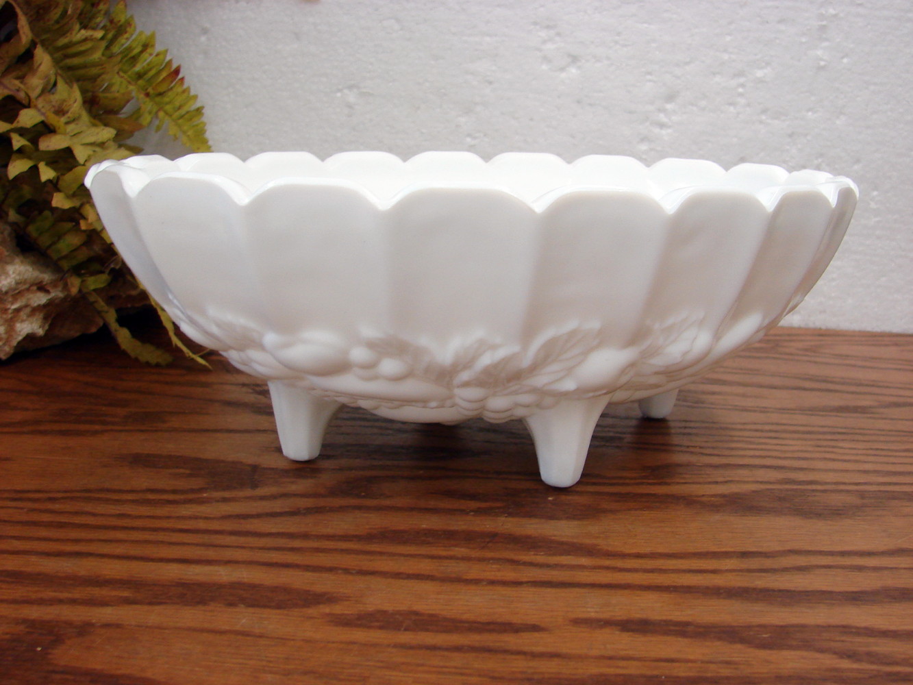 Vintage Oval Footed Indiana Glass Harvest Colony Fruit Milk Glass Serving Centerpiece Bowl