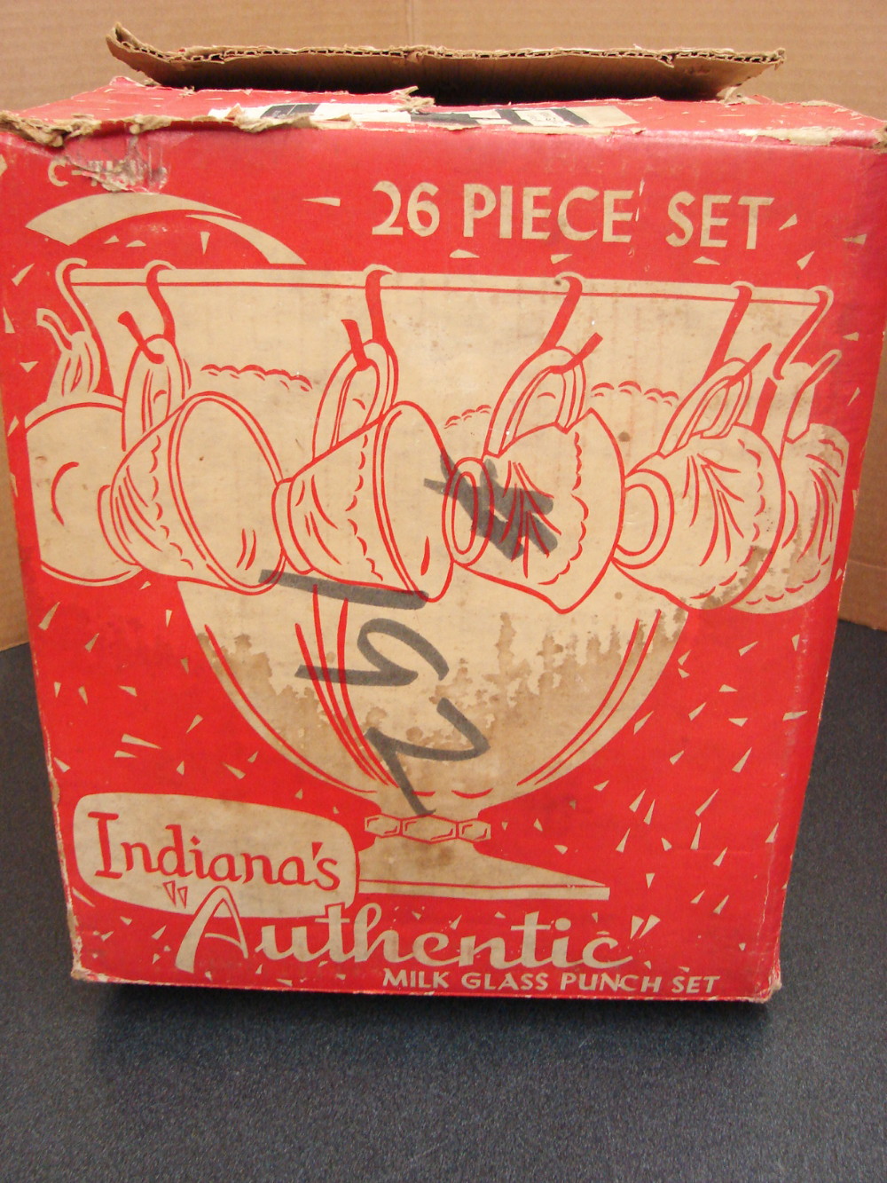 Vintage Indiana Glass Pebble Leaf White Milk Glass Punch Bowl Set w/ 12 Cups in Original Box - Image 6