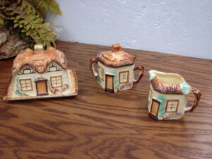 Vintage KSP Cottage England Keele St Pottery Hostess Set Covered Butter Creamer Sugar