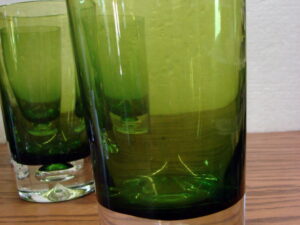Set/8 Green Oslo Block Stockholm Krosno Controlled Bubble Highball Glasses Hand Blown