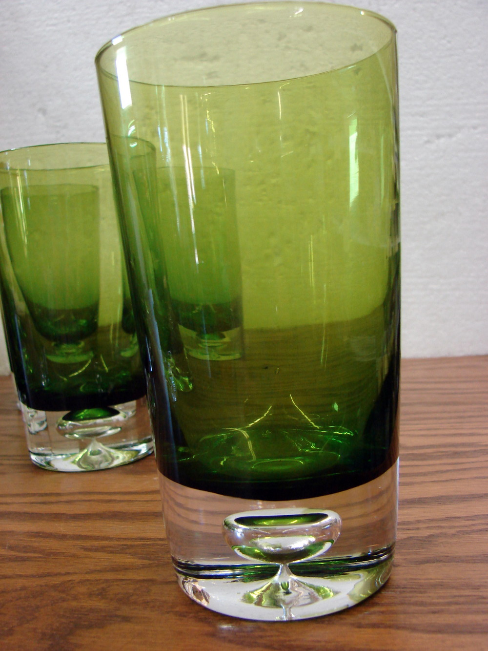 Set/8 Green Oslo Block Stockholm Krosno Controlled Bubble Highball Glasses Hand Blown